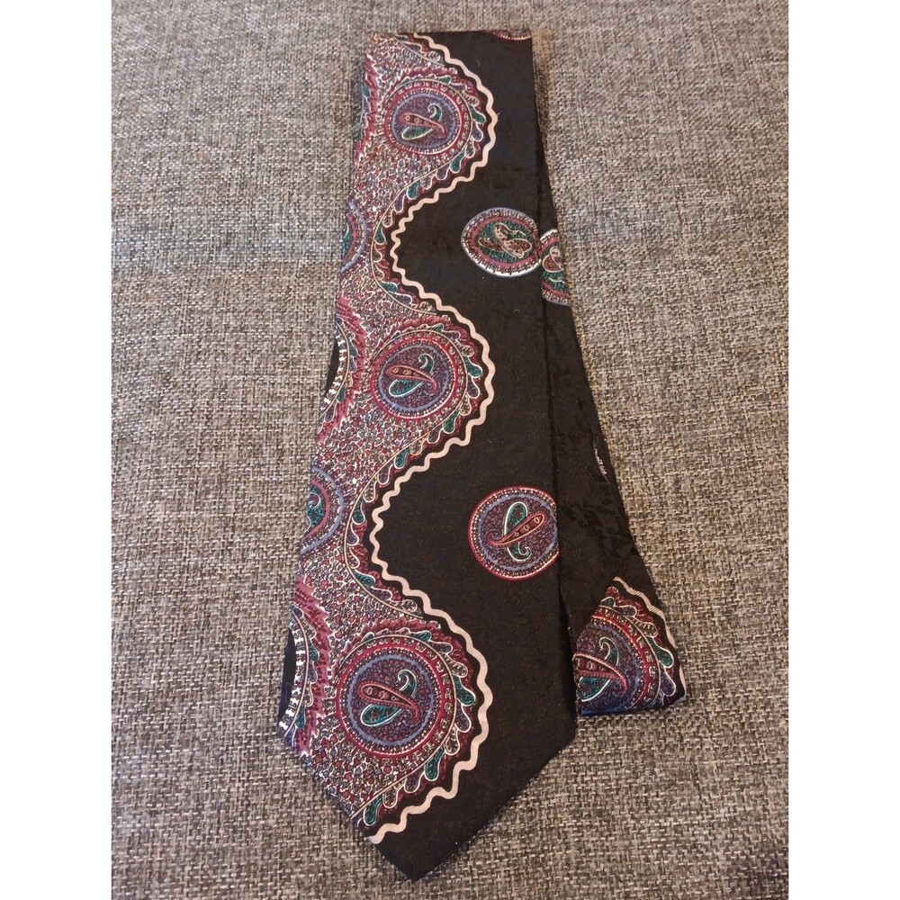 Raphael Tie 70s 80s 90s Y2K Mens Silk Black Pink Blue Ivory 4 Wide 56 Long